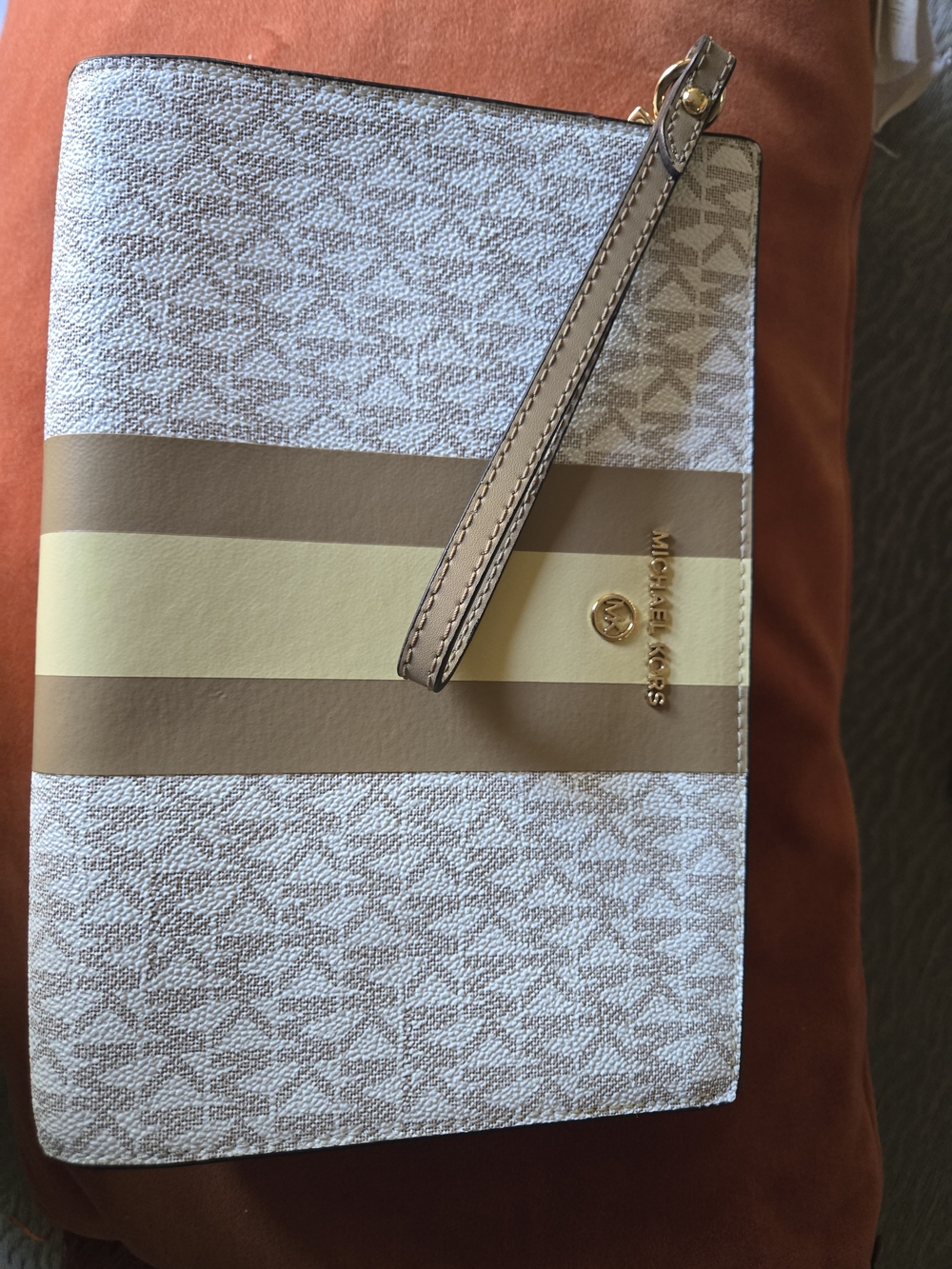 Michael Kors Beige and Cream Signature Wristlet